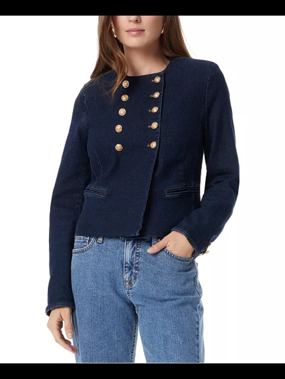 Sam Edelman Fiona Double-Breasted Military Denim Blazer